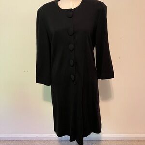 VTG 60s Shift A-line Dress Women’s Sz. 12 Black 3/4 Sleeve Large Buttons  Mod